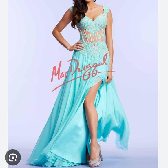 Mac Duggalstyle 10018 aqua prom/formal dress